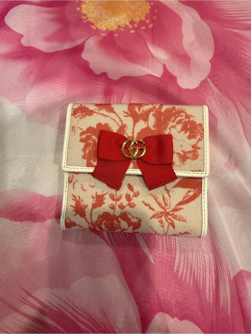 Pink/Red Floral Bow Compact Wallet